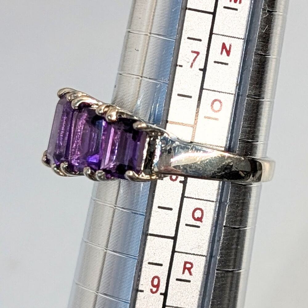 925 Sterling Silver Natural Amethyst Five-Stone Ring Size 7.75 - Picture 5 of 7